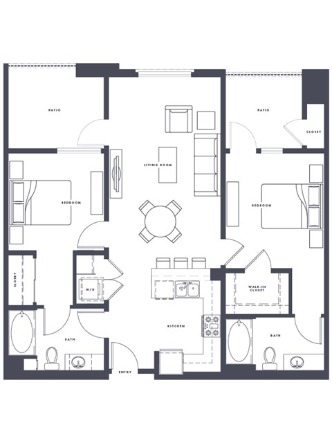 Floor plan for 2 beds, 2 baths, 1072 sqft